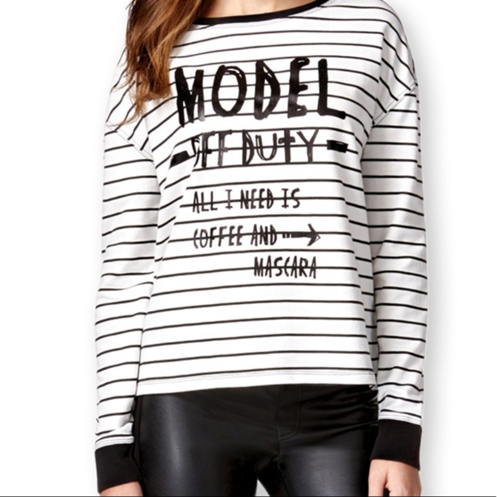 Model Off Duty Graphics Black White Striped Ringed Long Sleeve Tee Shirt…